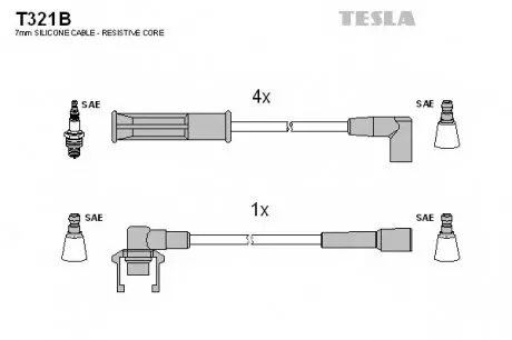 Кабель зажигания, к-кт Renault 88- 1,2;1,4 TESLA T321B