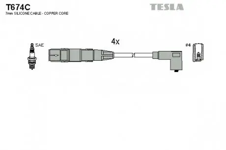 Кабель зажигания, к-кт VAG 95- 1,6;2,0 TESLA T674C