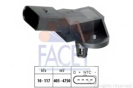Датчик тиску наддуву A4/A6/ Fabia/Octavia/Roomster/ Caddy/Golf/T4 1.0-4.2 98- FACET 10.3090