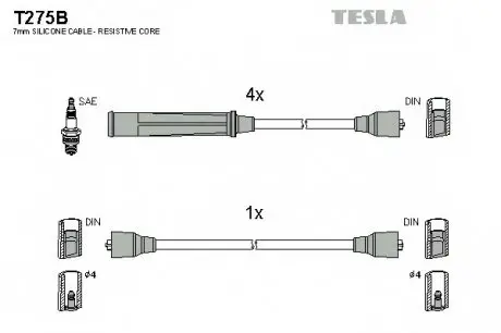 Кабель зажигания, к-кт Opel 70-88 TESLA T275B