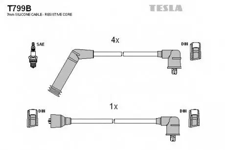 Кабель запалювання, к-кт TESLA T799B