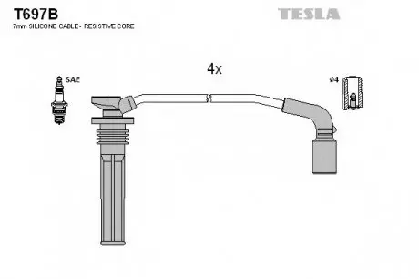 Кабель зажигания, к-кт TESLA T697B