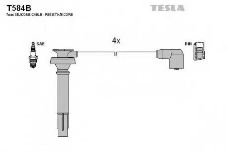 Кабель зажигания, к-кт TESLA T584B