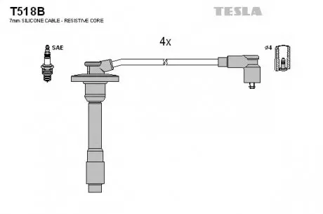 Кабель зажигания, к-кт TESLA T518B