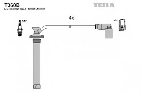 Кабель зажигания, к-кт TESLA T360B