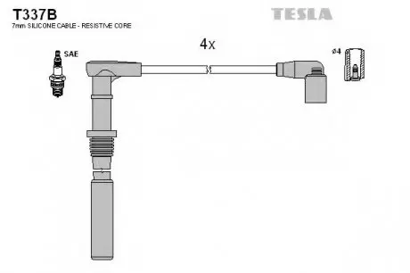 Кабель зажигания, к-кт TESLA T337B