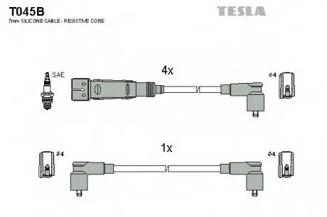 Кабель запалювання, к-кт TESLA T045B