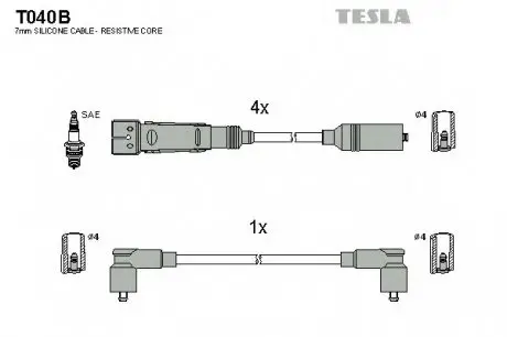 Кабель запалювання, к-кт TESLA T040B