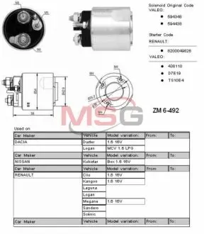 Втягивающее реле стартера ZM ZM6492