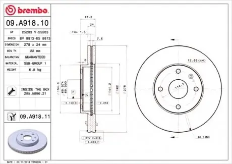 Тормозной диск BREMBO 09.A918.10