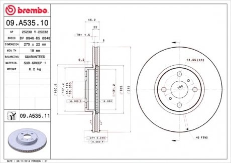 Гальмівний диск BREMBO 09.A535.11 (фото 1)