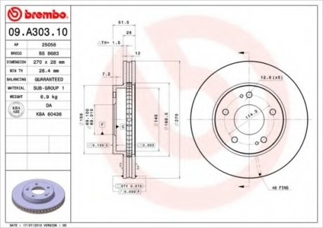 Гальмівний диск BREMBO 09.A303.10