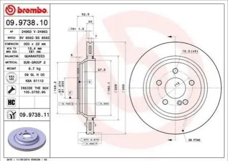 Тормозной диск BREMBO 09.9738.11