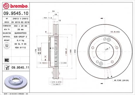 Гальмівний диск BREMBO 09.9545.10 (фото 1)