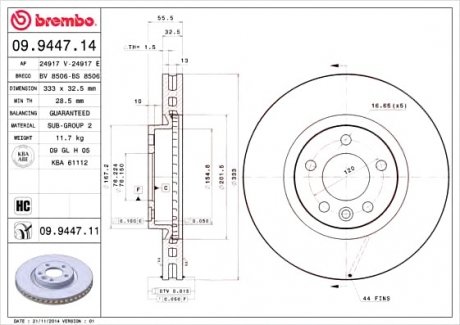 Тормозной диск BREMBO 09.9447.11 (фото 1)