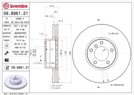 Тормозной диск BREMBO 09.8961.21 (фото 1)