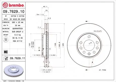 Тормозной диск BREMBO 09.7629.10