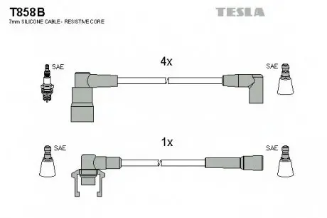 Кабель зажигания, к-кт Renault 19 89-95 1,7, Volvo 86-96 440, 460,480 1,7;2,0 TESLA T858B