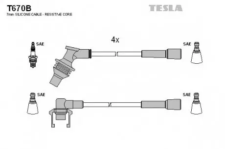 Кабель зажигания, к-кт Renault Clio, laguna 93-01 1,8;2,0 TESLA T670B