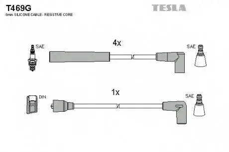 Кабель зажигания, к-кт Ford Sierra 87-89 1,8 TESLA T469G