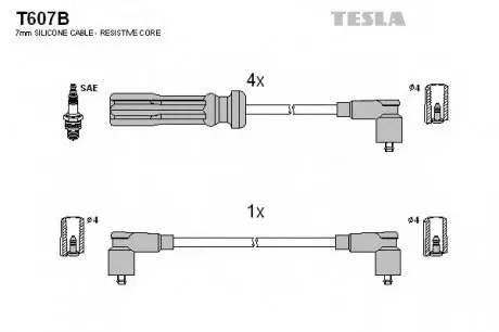 Кабель зажигания, к-кт TESLA T607B
