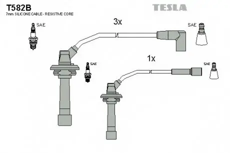 Кабель запалювання, к-кт TESLA T582B