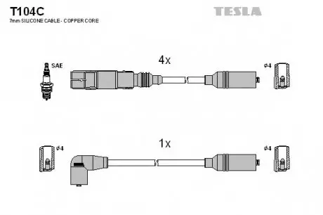 Кабель запалювання, к-кт TESLA T104C