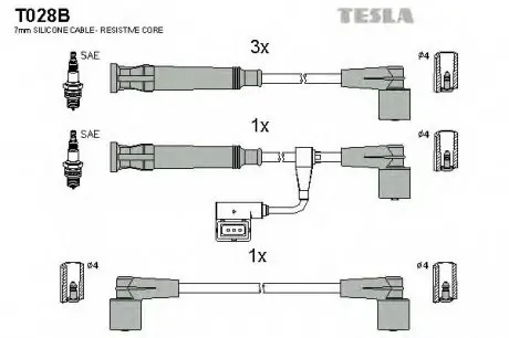 Кабель зажигания, к-кт TESLA T028B