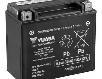 МОТО 12V 18,9Ah High Performance MF VRLA Battery AGM (сухозаряжений) YUASA YTX20H-BS