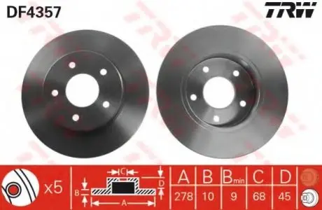 Диск тормозной (1 шт.).) NISSAN Almera Tino/Primera/Primera Estate/Wagon TRW DF4357
