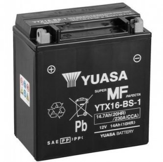 МОТО 12V 14,7Ah MF VRLA Battery (сухозаряжений) YUASA YTX16-BS-1 (фото 1)