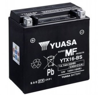 МОТО 12V 14,7Ah MF VRLA Battery (сухозаряжений) YUASA YTX16-BS (фото 1)