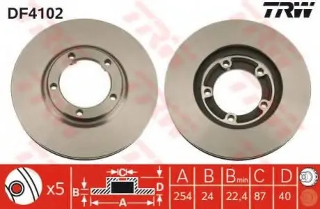 Диск тормозной (1 шт.).) HYUNDAI H1/H200/Satellite/Starex TRW DF4102