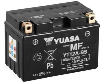 МОТО 12V 10Ah MF VRLA Battery (сухозаряжений) YUASA YT12A-BS (фото 1)