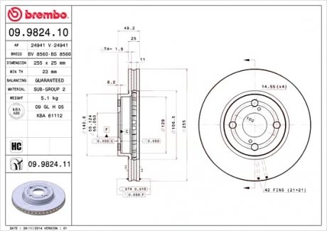 Гальмівний диск BREMBO 09.9824.10 (фото 1)