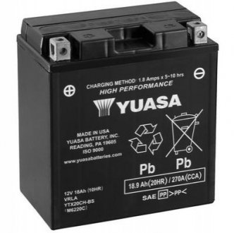 МОТО 12V 18,9Ah High Performance MF VRLA Battery (сухозаряжений) YUASA YTX20CH-BS
