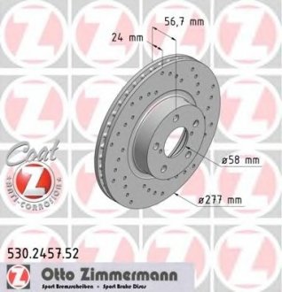 Диск (перфарированный) тормозной пер Subaru Legacy 2 ZIMMERMANN 530245752 (фото 1)