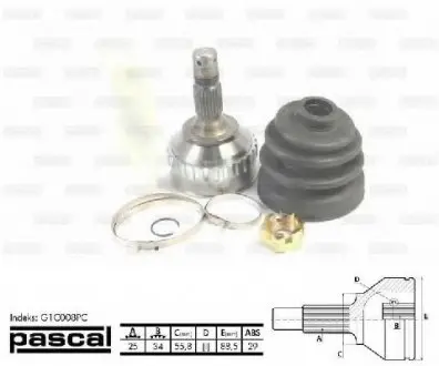 Шарнирный комплект, приводной вал PASCAL G1C008PC