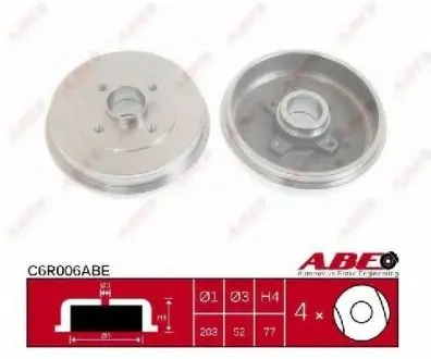 Зад. барабан без ABS Dacia Logan 1,5dCI 05- Renault Clio II 1,2-1,6 01- ABE C6R006ABE
