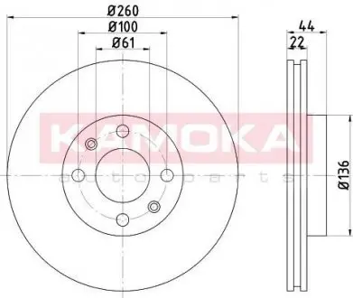 Диск гальмівний Nissan Micra,Note,Tida,Renault Clio передн. KAMOKA 1032402