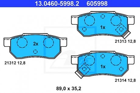 Колодки тормозные задние PN8206, 43022TF0G01, 43022ST3E00, 43022SAAE51 ATE 13046059982 (фото 1)