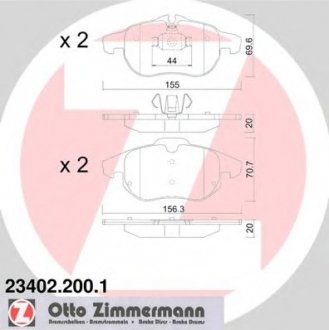 Тормозные колодки дисковые перед. Opel Signum/Vectra C 1.8/1.9Cdti ZIMMERMANN 23402.200.1 (фото 1)