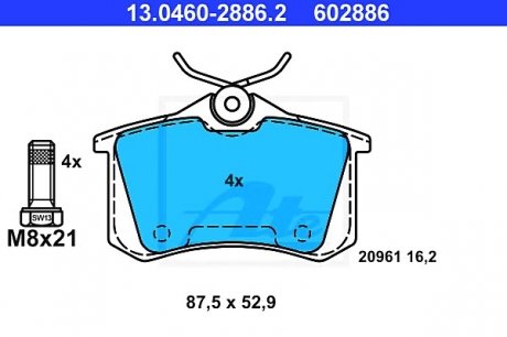 Комплект тормозных колодок, дисковый тормоз 13.0460-2886.2 ATE 13046028862 (фото 1)