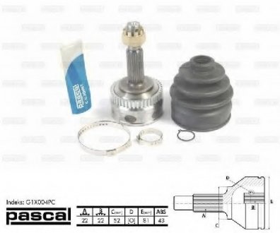 Шрус зовн Opel Vectra 1,4/1,6 OHC 88-95 A:22/F:22/O:52/Z/ABS:43 PASCAL G1X004PC