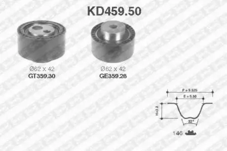 Рем. Комплект ГРМ: ремень + ролики KD459.50 NTN SNR SNR NTN KD45950