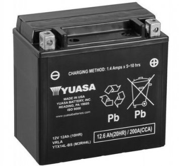 МОТО 12V 12,6Ah MF VRLA Battery AGM (сухозаряжений) YUASA YTX14L-BS (фото 1)