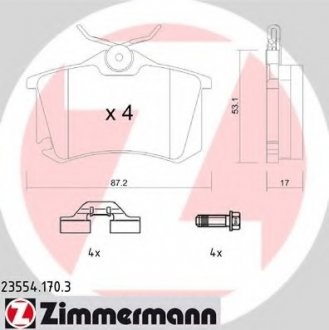 Комплект тормозных колодок, дисковый тормоз ZIMMERMANN 235541703 (фото 1)