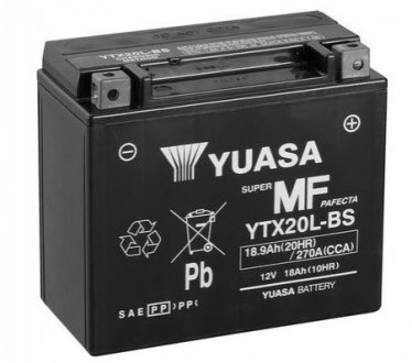 МОТО 12V 18,9Ah MF VRLA Battery (сухозаряжений) YUASA YTX20L-BS (фото 1)