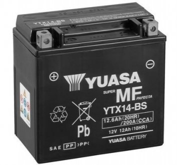 МОТО 12V 12,6Ah MF VRLA Battery (сухозаряжений) YUASA YTX14-BS