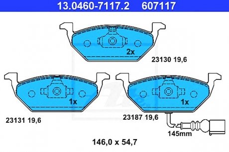 Комплект тормозных колодок, дисковый тормоз ATE 13046071172